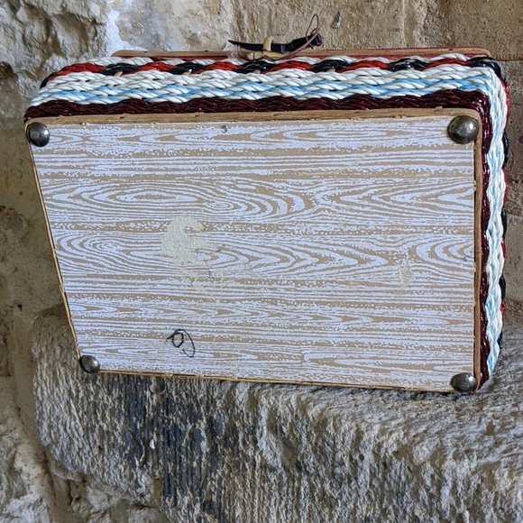 Vintage Red, Black & Turquoise Wicker and Wood Sewing Basket - Picture 15 of 16
